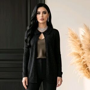 Escapade Black Beaded Sequin Collar Open Cardigan S Good Condition